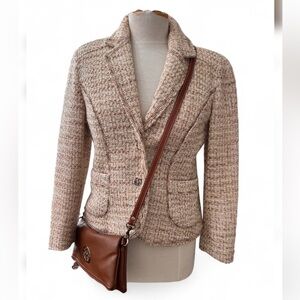 Coldwater Creek Tweed Blazer Jacket Beige Tan Neutral Petite 6 P6